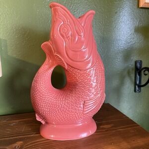Wade Gluggle Jug Coral Orange Gurgling Cod Fish Pitcher 32 oz 11.15" England